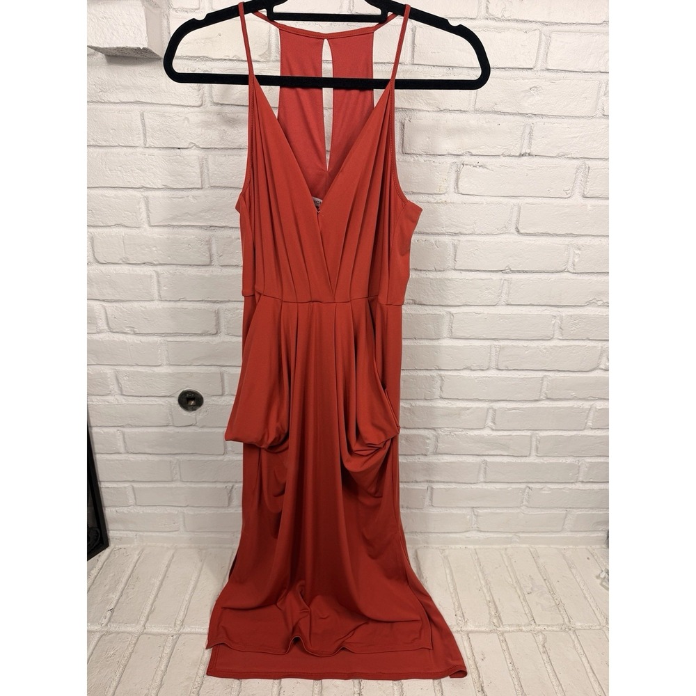 NWT BCBGeneration Size S Cinnabar‎ Red Maxi Dress Plunge V Neck Pockets